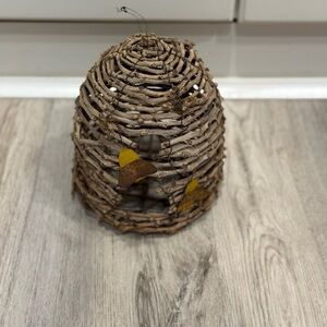 Primitive Hanging Twig Bee Skep with Rusted Bees Cottagecore